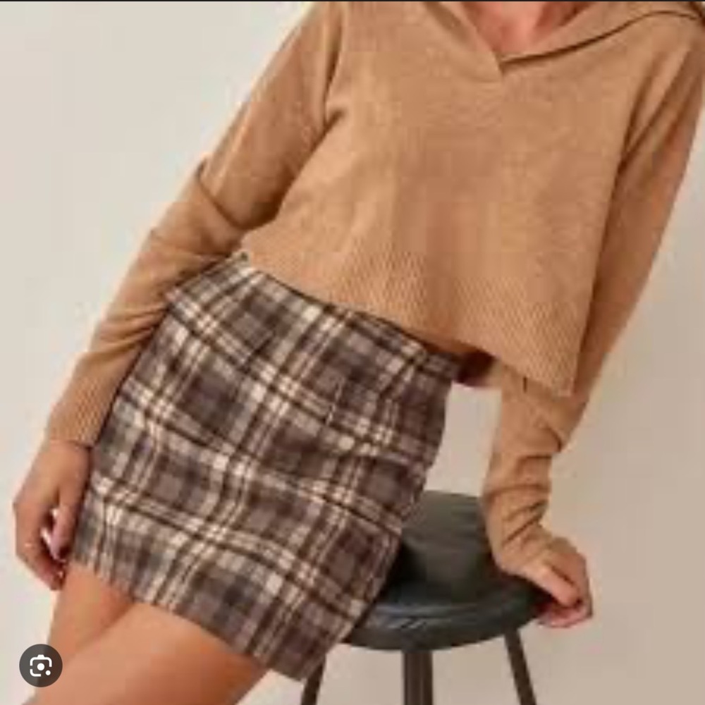 Reformation Checkered Mini Skirt - Brown and Cream